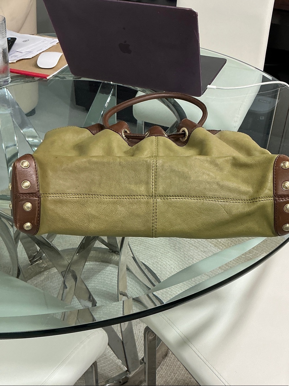 Michael Kors Olive and Brown Drawstring Shoulder Tote - Picture 6 of 13